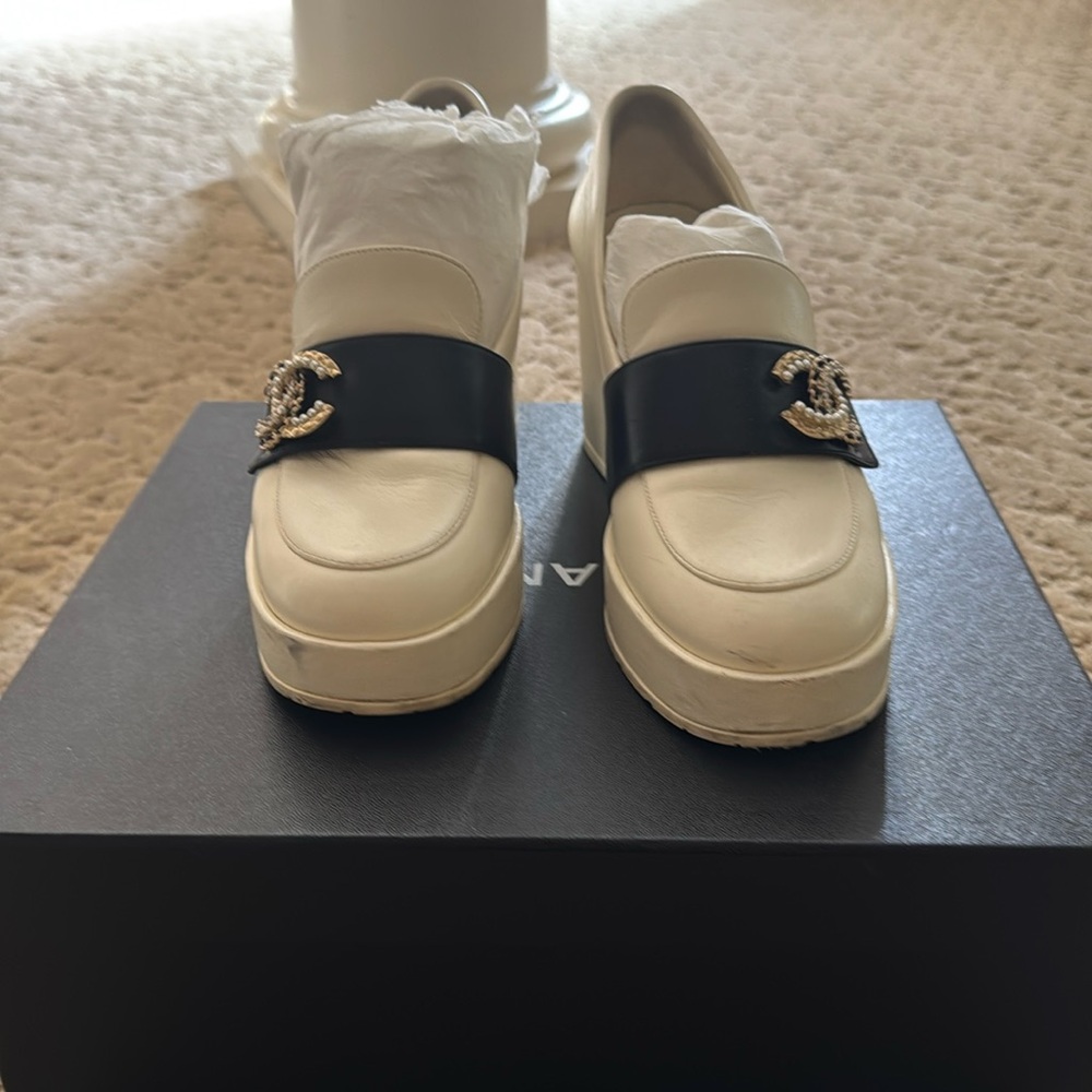 Chanel white and black shoes